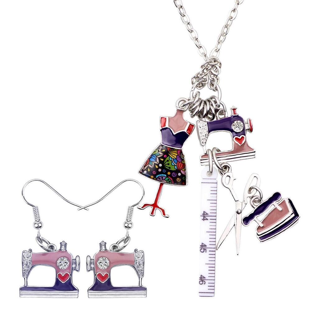 8986 Sewing Machine Ruler Scissor Tools Jewelry Sets Seamstress Charm Gift